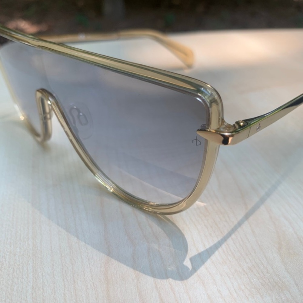 NEW! rag & bone shield sunglasses gold frames metallic silver lenses with case